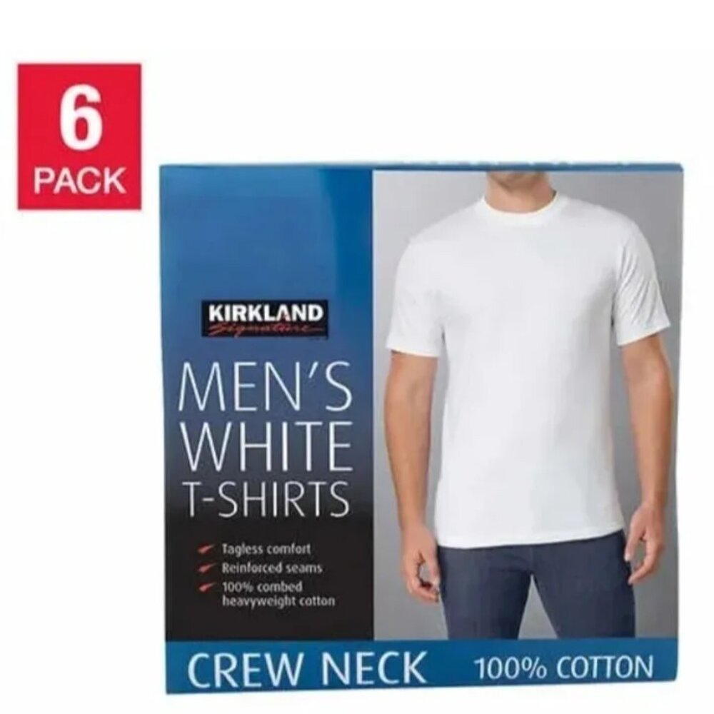 New! Kirkland Signature Men’s boys kids white Crew Neck Tee 6-pack size XL NIB!!